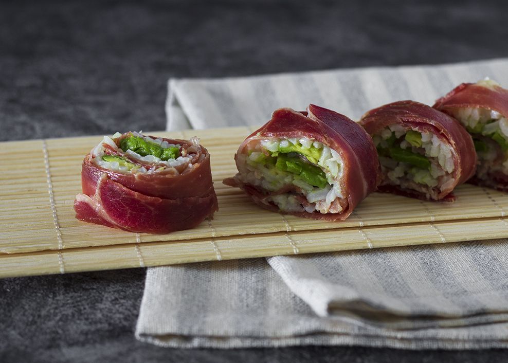 Iberian Ham and Avocado Uramaki Sushi Rolls