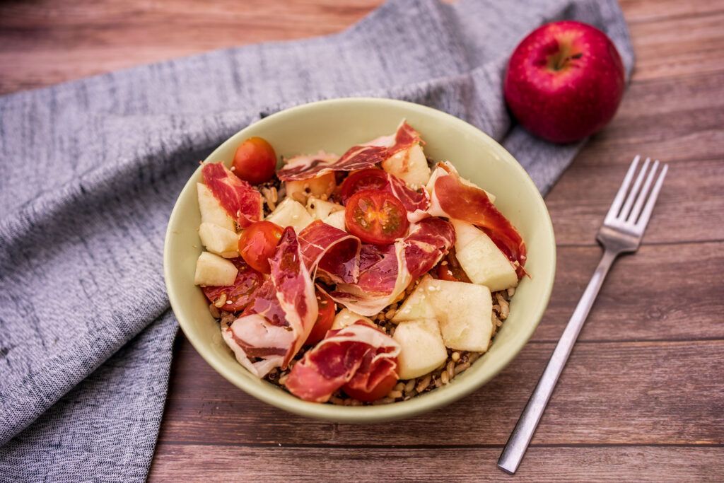 Wild rice, quinoa, apple, and ham